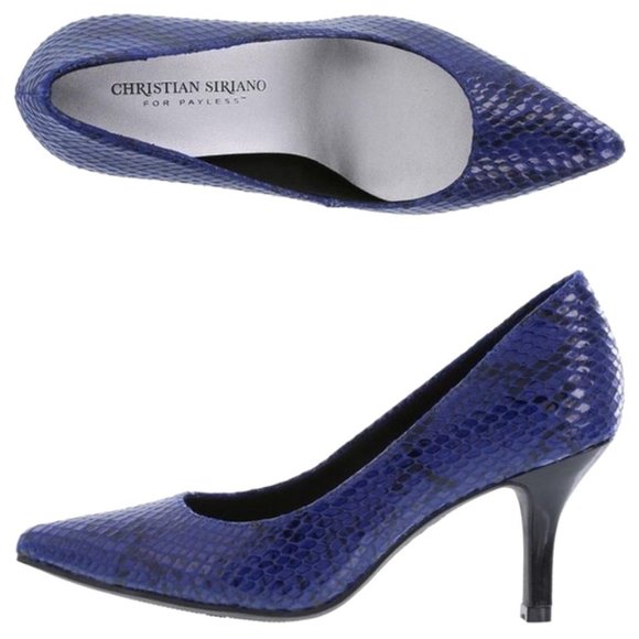Christian Siriano Navy Blue Snakeskin Heels - Picture 1 of 7